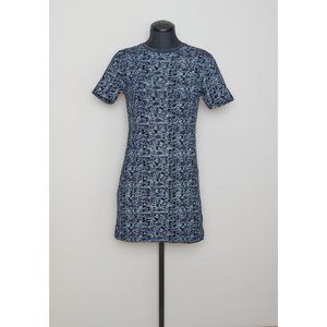 Theyskens' Theory Petite Flocked Velvet Navy Blue Dress